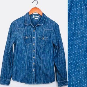 Boden Denim Polka Dot Button Down Shirt Top